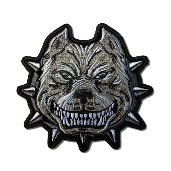 Grey Pitbull Spike Collar Dog Patch - PATCHERS Iron on Patch