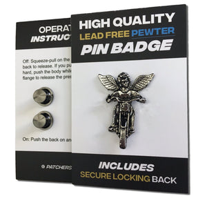 Guardian Angel Motorcycle Pewter Pin Badge - PATCHERS Pin Badge