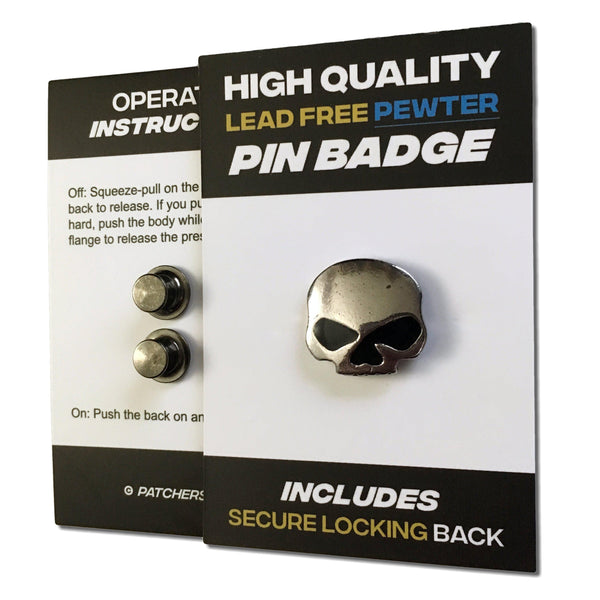 Half Skull with Black Eyes Pewter Pin Badge - PATCHERS Pin Badge