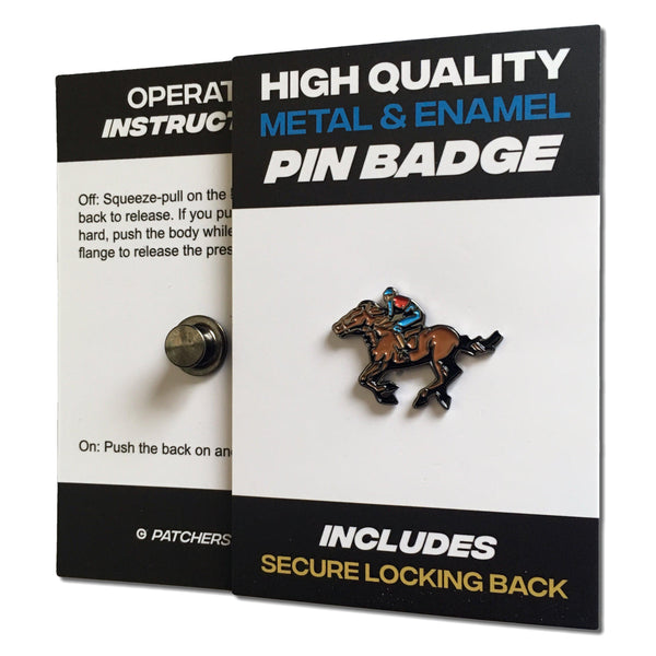 Horse & Jockey Pin Badge - PATCHERS Pin Badge