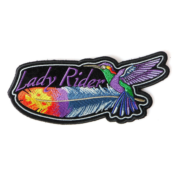Hummingbird Lady Rider Feather Patch - PATCHERS Iron on Patch