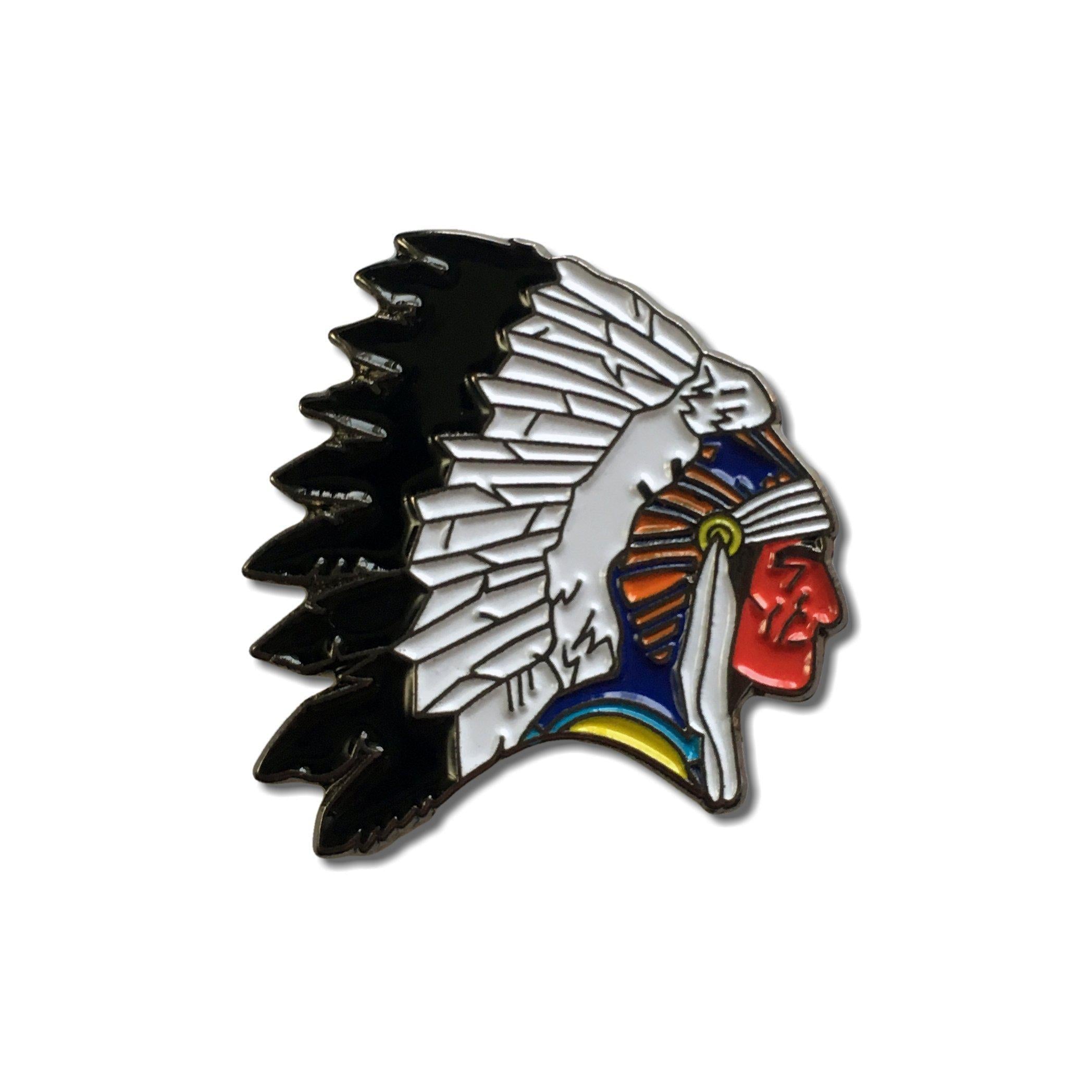 Metal & Enamel Indian Chief Head Pin Badge with Secure Locking Back ...