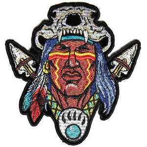 Indian Skull Head Dress Spears Patch - PATCHERS Iron on Patch