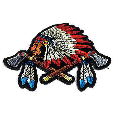Indian with Battle Axes & Feathers Patch - PATCHERS Iron on Patch