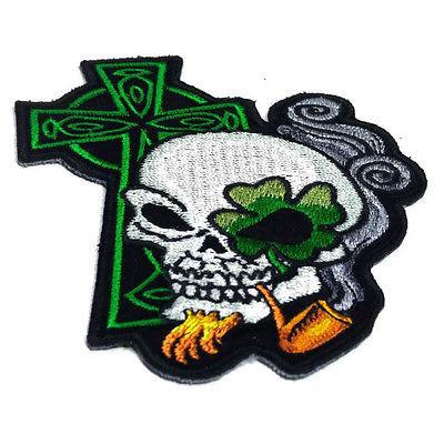 Irish Skull Cross Smoking Pipe Patch - PATCHERS Iron on Patch