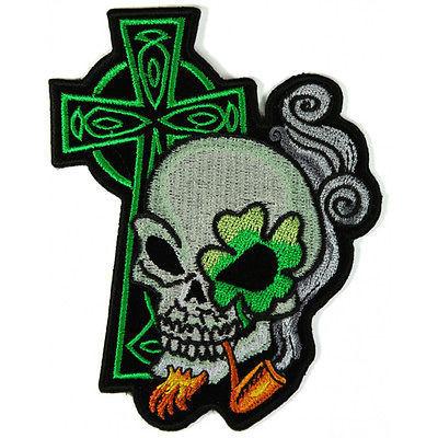 Irish Skull Cross Smoking Pipe Patch - PATCHERS Iron on Patch