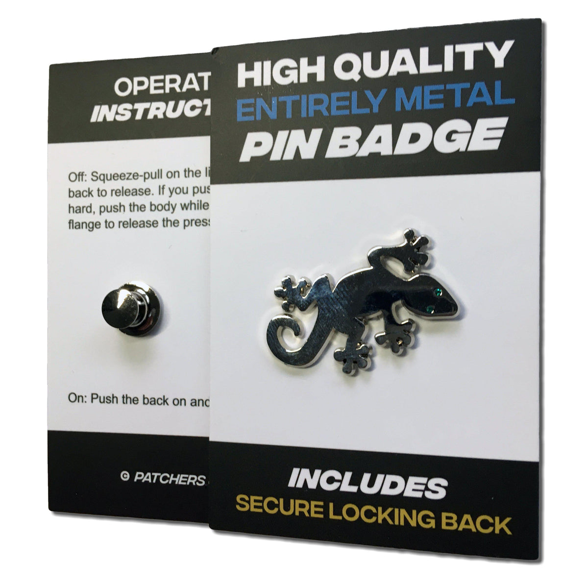 All Metal Jewelled Gecko Nickel Plated Pin Badge with Locking Back ...