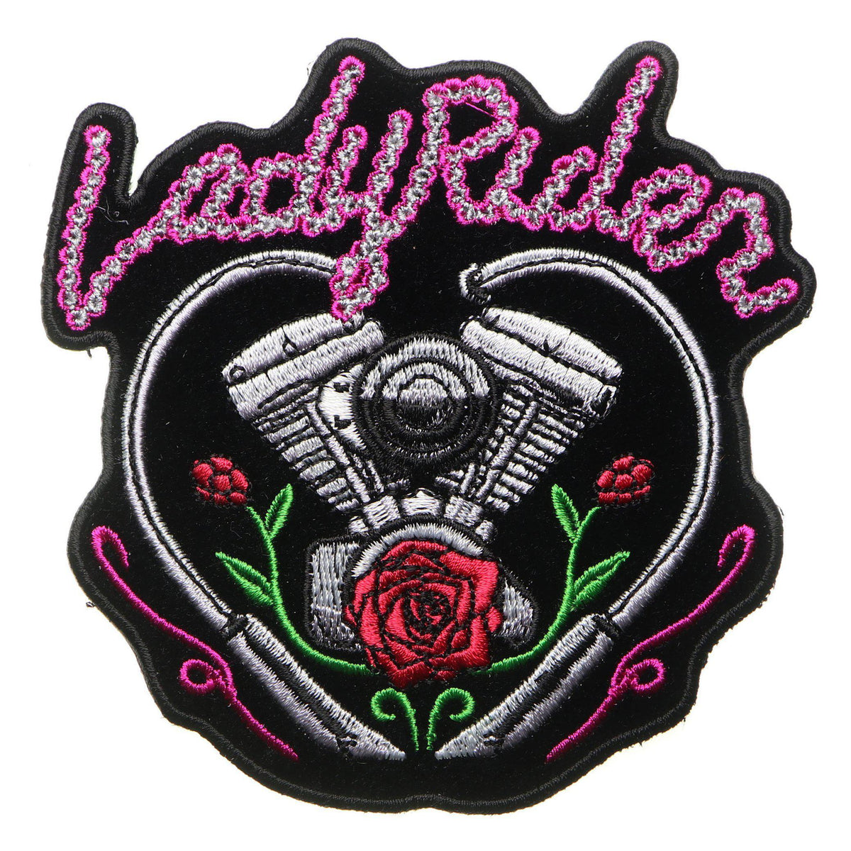 Embroidered Lady Rider Chain Engine Rose Iron on Sew on Patch – PATCHERS