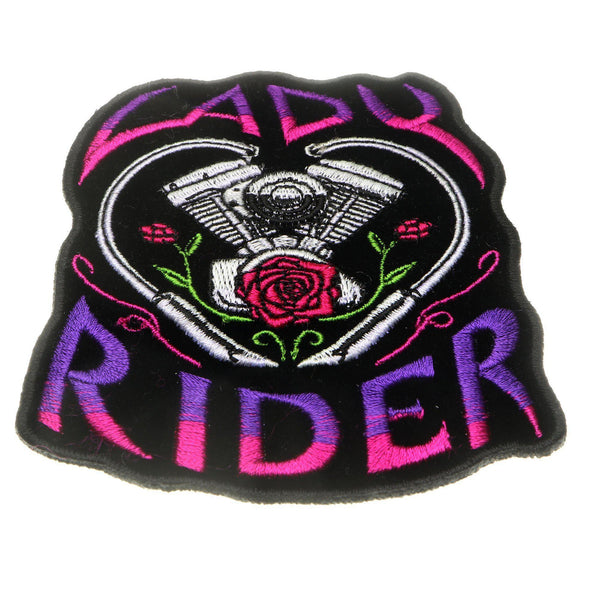 Lady Rider Heart Engine Roses Patch - PATCHERS Iron on Patch