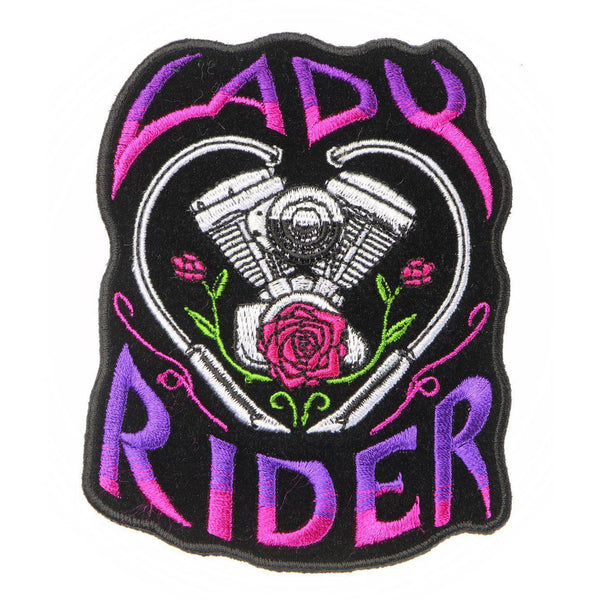 Lady Rider Heart Engine Roses Patch - PATCHERS Iron on Patch