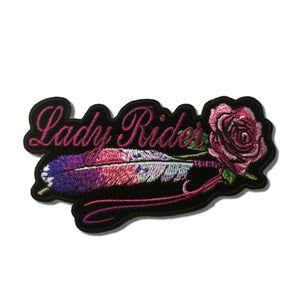 Lady Rider Pink Purple Rose and Feather Horizontal Patch - PATCHERS Iron on Patch