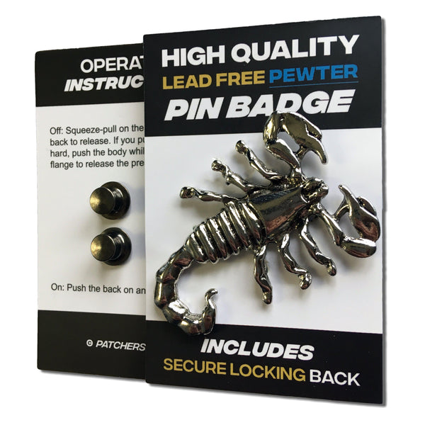 Large Scorpion Pewter Pin Badge - PATCHERS Pin Badge