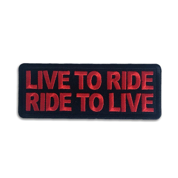 Live To Ride Ride To Live Red on Black Patch - PATCHERS Iron on Patch