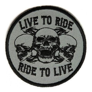 Live To Ride Ride to Live Three Skulls Patch - PATCHERS Iron on Patch