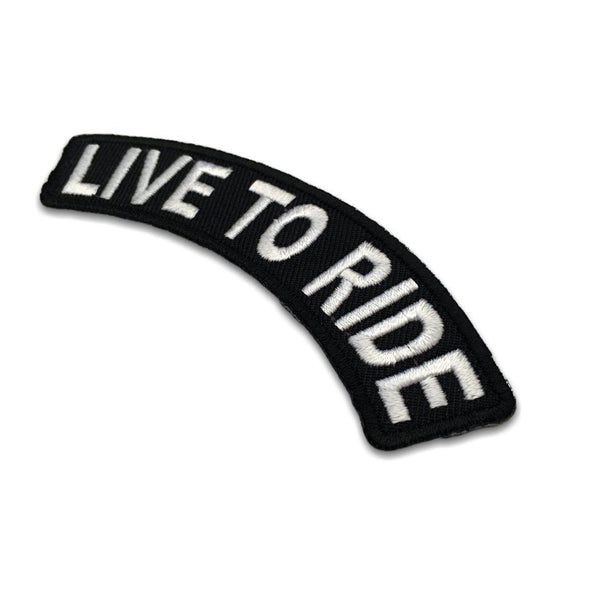 Live To Ride White on Black Rocker Patch - PATCHERS Iron on Patch