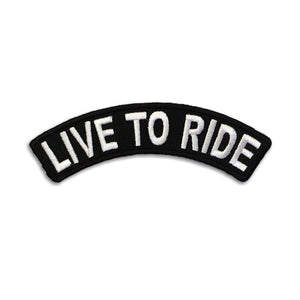 Live To Ride White on Black Rocker Patch - PATCHERS Iron on Patch