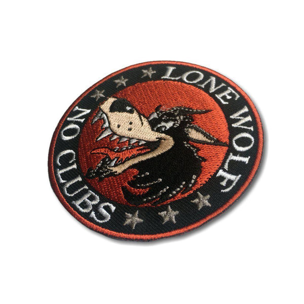 Lone Wolf No Clubs Cartoon Wolf Patch - PATCHERS Iron on Patch
