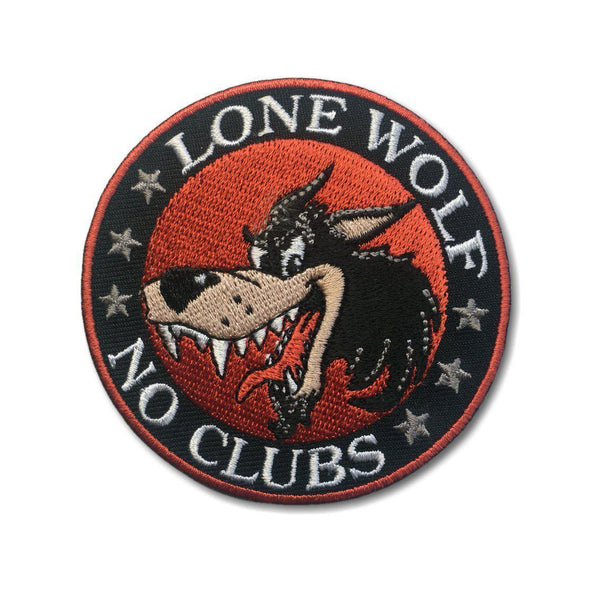 Lone Wolf No Clubs Cartoon Wolf Patch - PATCHERS Iron on Patch