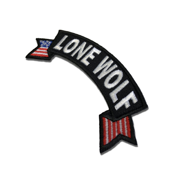 Lone Wolf US Flag Rocker Patch - PATCHERS Iron on Patch