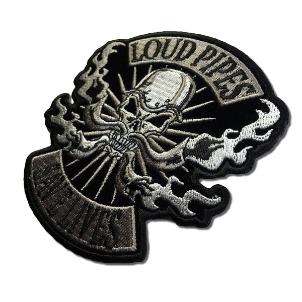 Loud Pipes Save Lives Skull Patch - PATCHERS Iron on Patch