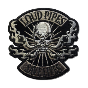 Loud Pipes Save Lives Skull Patch - PATCHERS Iron on Patch