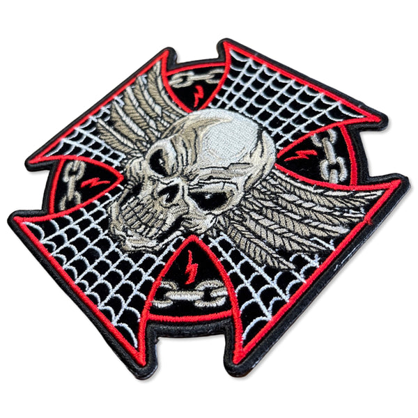 Maltese Cross Winged Skull Patch - PATCHERS Iron on Patch