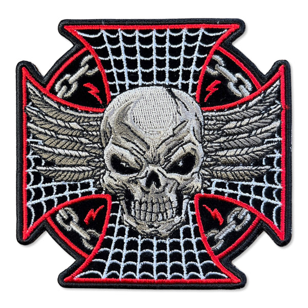 Maltese Cross Winged Skull Patch - PATCHERS Iron on Patch