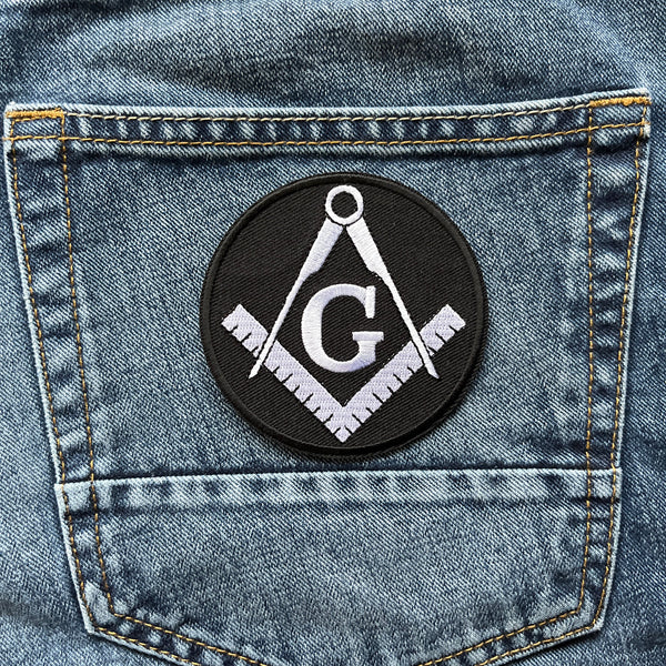 Mason Symbol White Round Patch - PATCHERS Iron on Patch