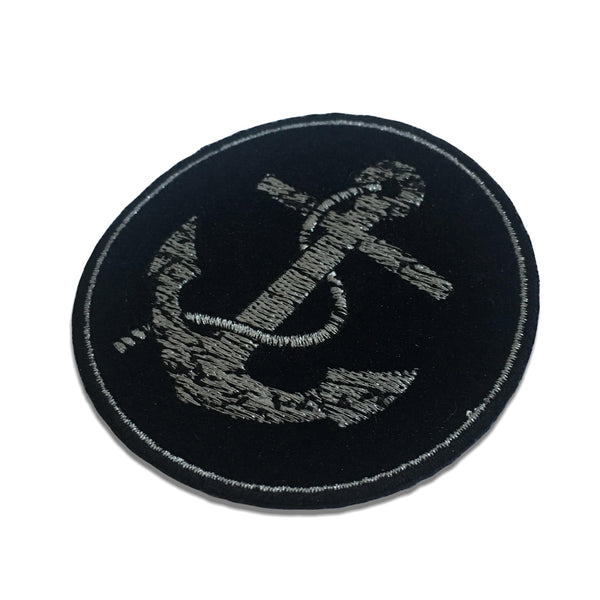 Metallic Silver on Black Anchor Patch - PATCHERS Iron on Patch