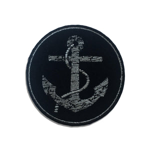 Metallic Silver on Black Anchor Patch - PATCHERS Iron on Patch