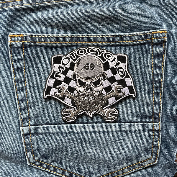 Motocycho Skull 69 Wrenches Patch - PATCHERS Iron on Patch
