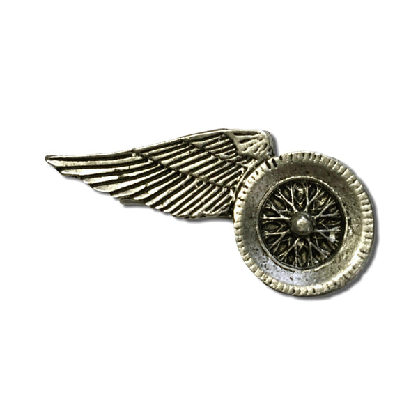 Motorcycle Wheel Wing Pewter Pin Badge - PATCHERS Pin Badge