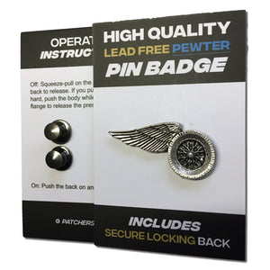 Motorcycle Wheel Wing Pewter Pin Badge - PATCHERS Pin Badge