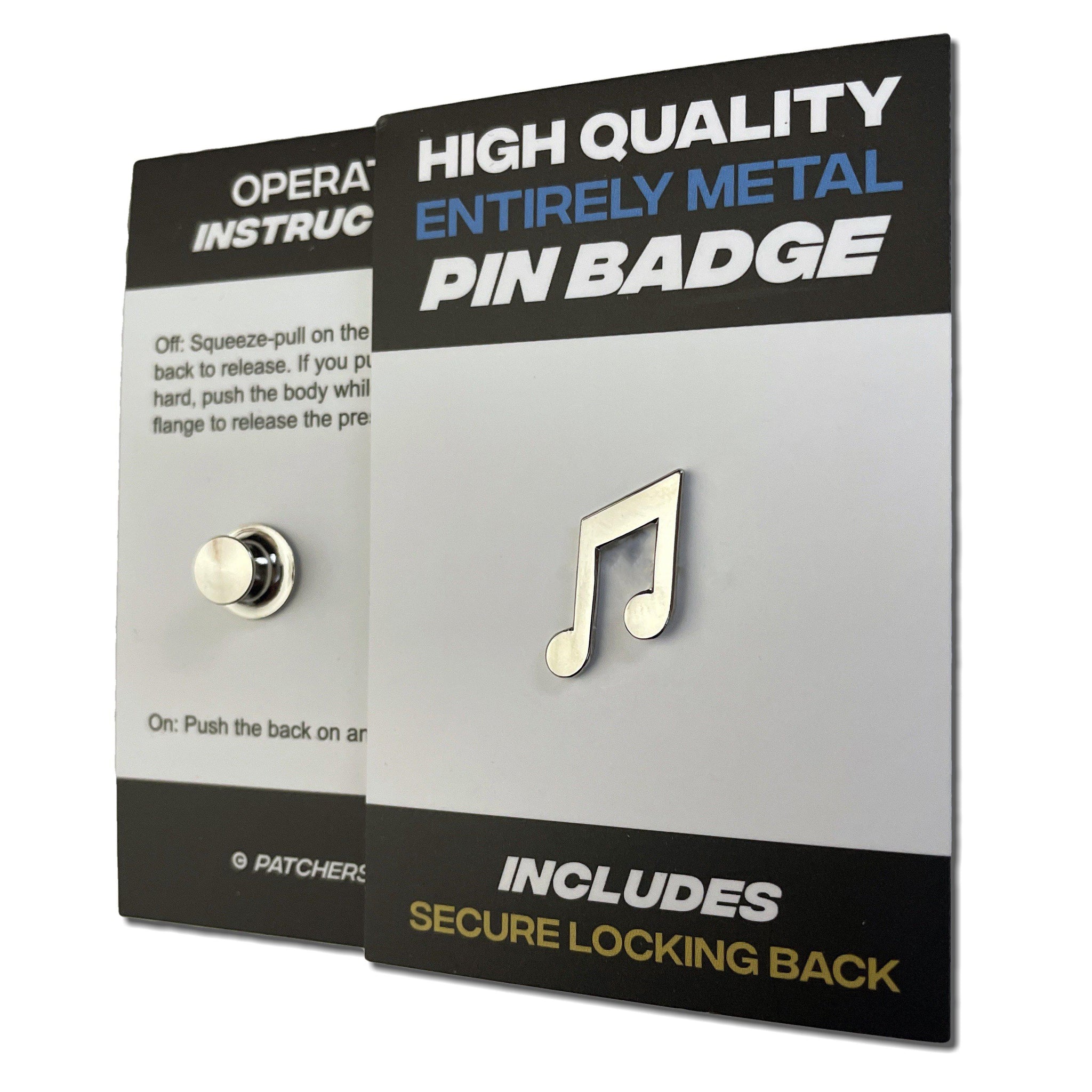 All Metal Musical Notes Chrome Pin Badge with Secure Locking Back ...