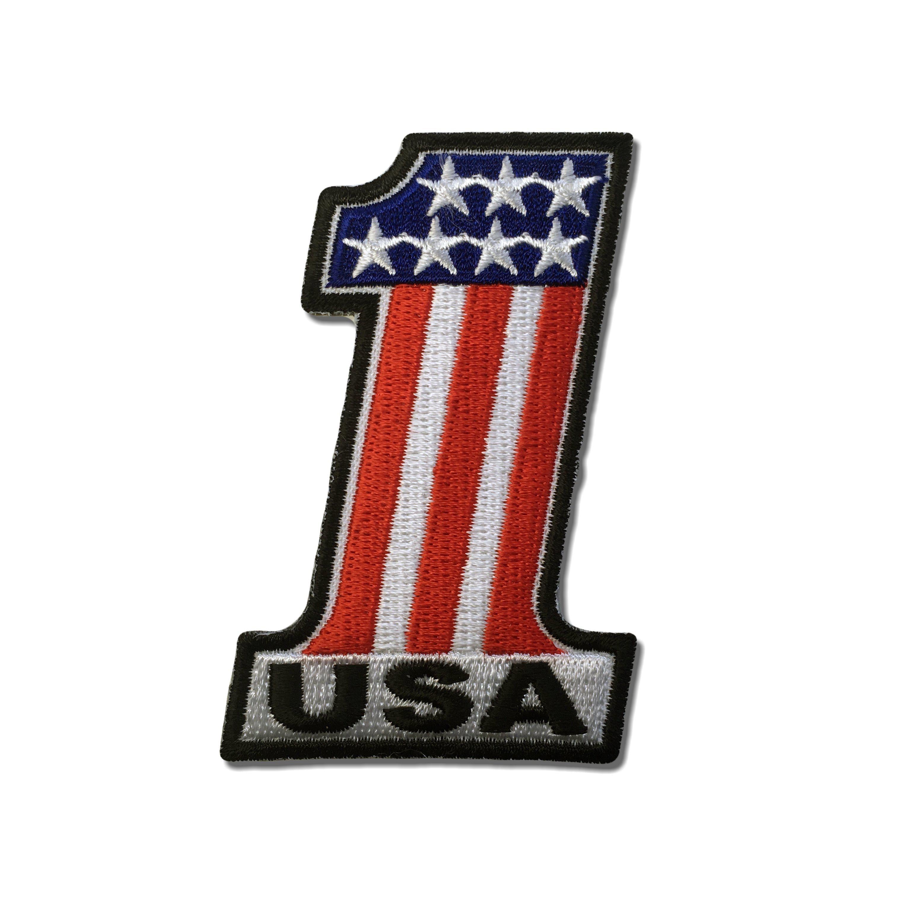 Embroidered Number 1 USA Flag And Stars Iron On Sew On Patch PATCHERS embroidered-number-1-usa-flag-and-stars-iron-on-sew-on-patch-patchers