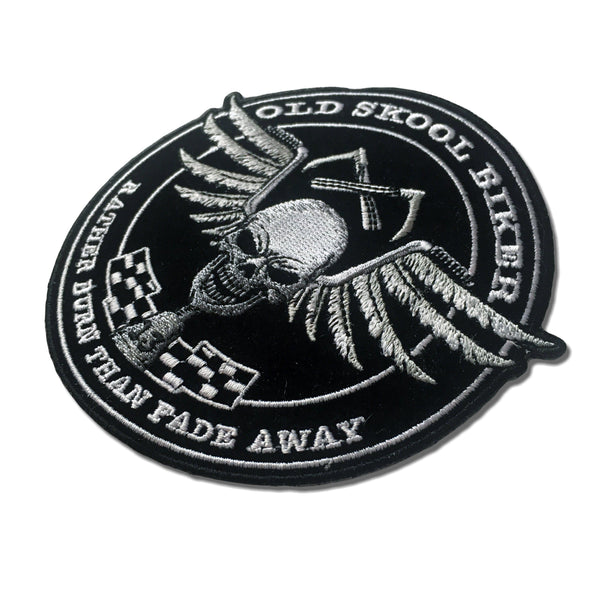 Old Skool Biker Skull Wings Patch - PATCHERS Iron on Patch