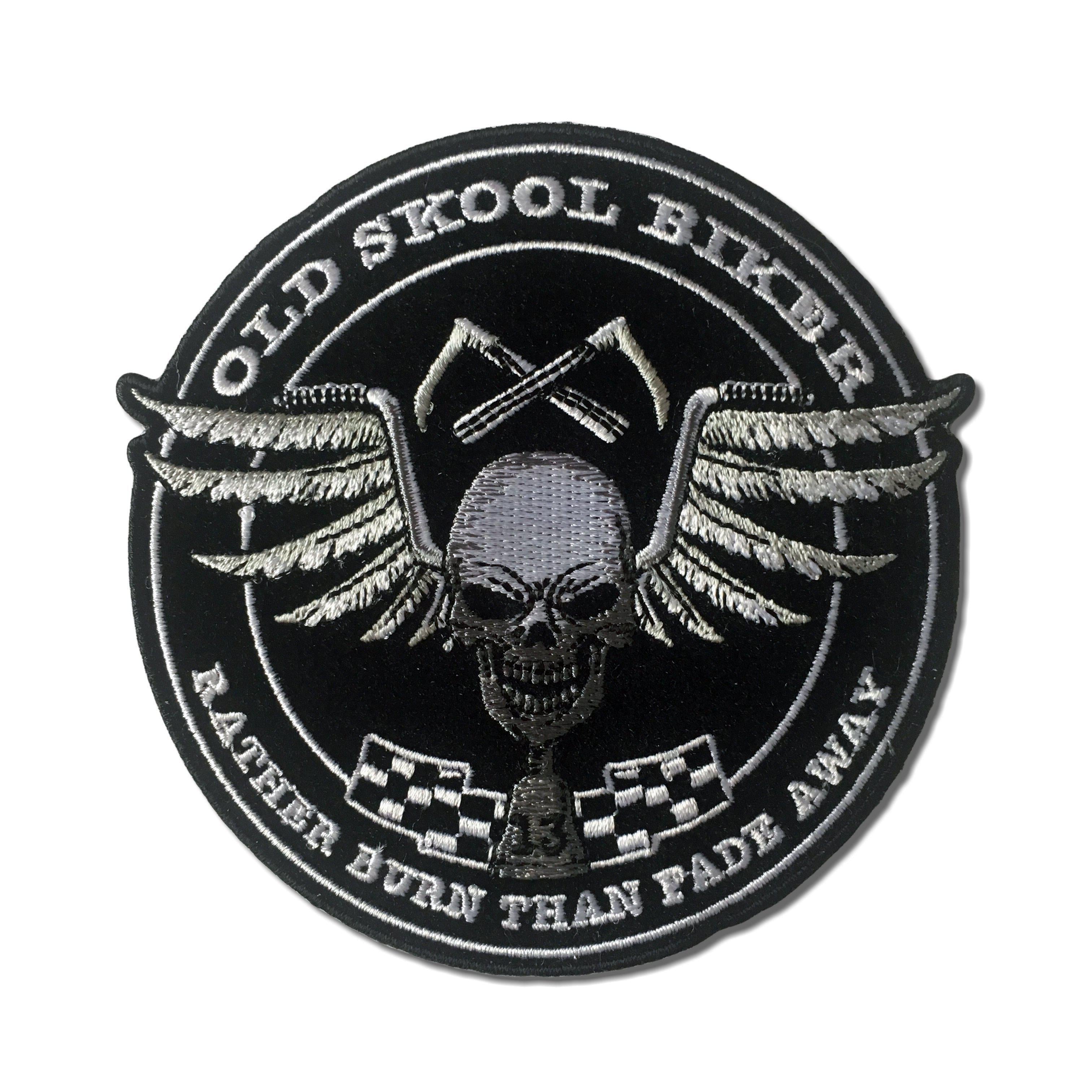 Old Skool Motorcycle Skeleton Patch, Biker Skull Patches