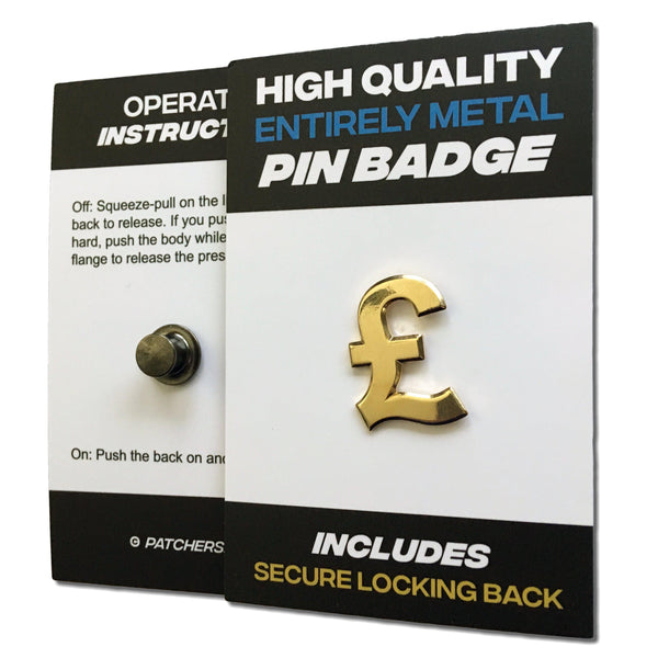£ Pound Sign Gold Plated Pin Badge - PATCHERS Pin Badge