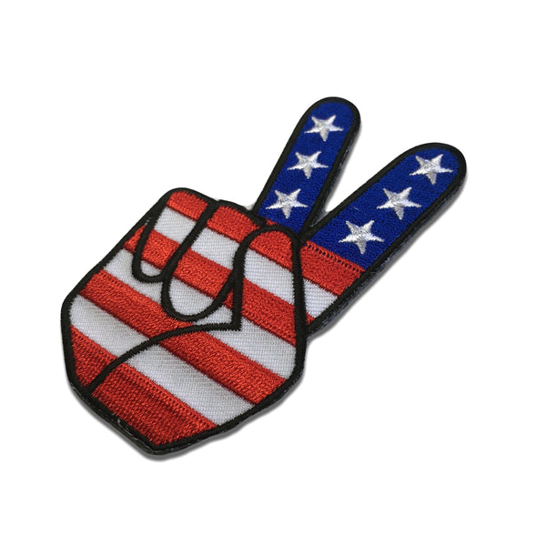 Peace Hand Sign with American US Flag Patch - PATCHERS Iron on Patch