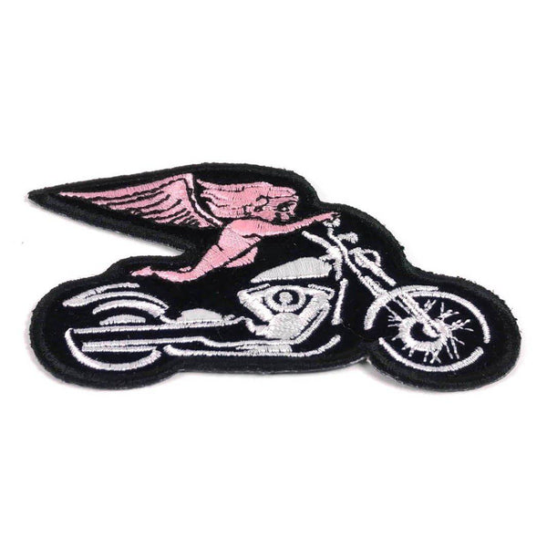 Pink Biker Angel On Motorcycle Patch - PATCHERS Iron on Patch