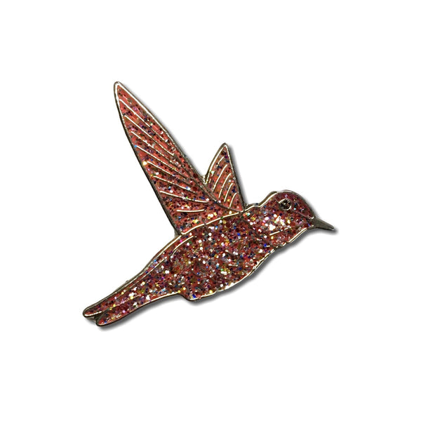 Pink Hummingbird Glitter Pin Badge - PATCHERS Pin Badge