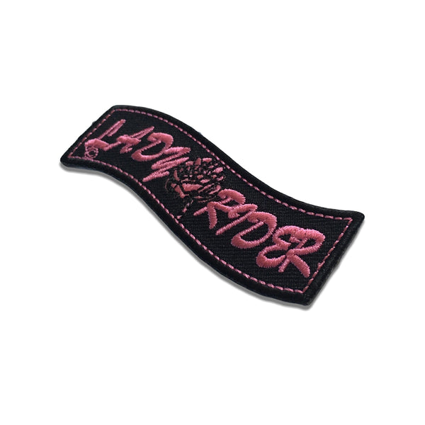 Pink Lady Rider Banner With Rose Patch - PATCHERS Iron on Patch