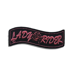 Pink Lady Rider Banner With Rose Patch - PATCHERS Iron on Patch