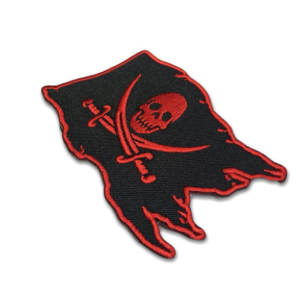 Pirate Flag Skull Cross Swords Red on Black Patch - PATCHERS Iron on Patch