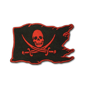 Pirate Flag Skull Cross Swords Red on Black Patch - PATCHERS Iron on Patch