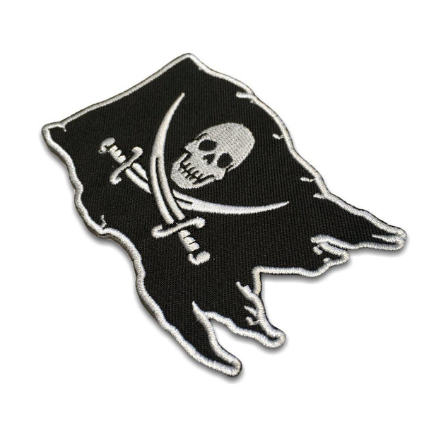 Pirate Flag Skull Cross Swords White on Black Patch - PATCHERS Iron on Patch