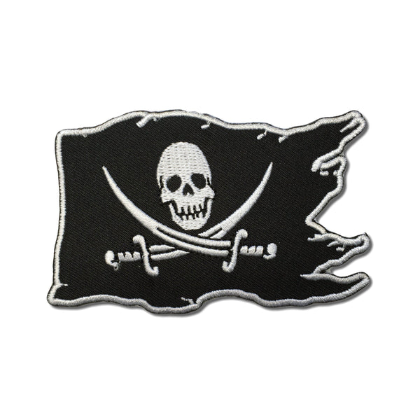 Pirate Flag Skull Cross Swords White on Black Patch - PATCHERS Iron on Patch