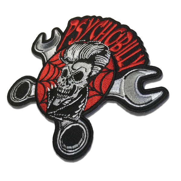 Psychobilly Skull and Wrenches Patch - PATCHERS Iron on Patch