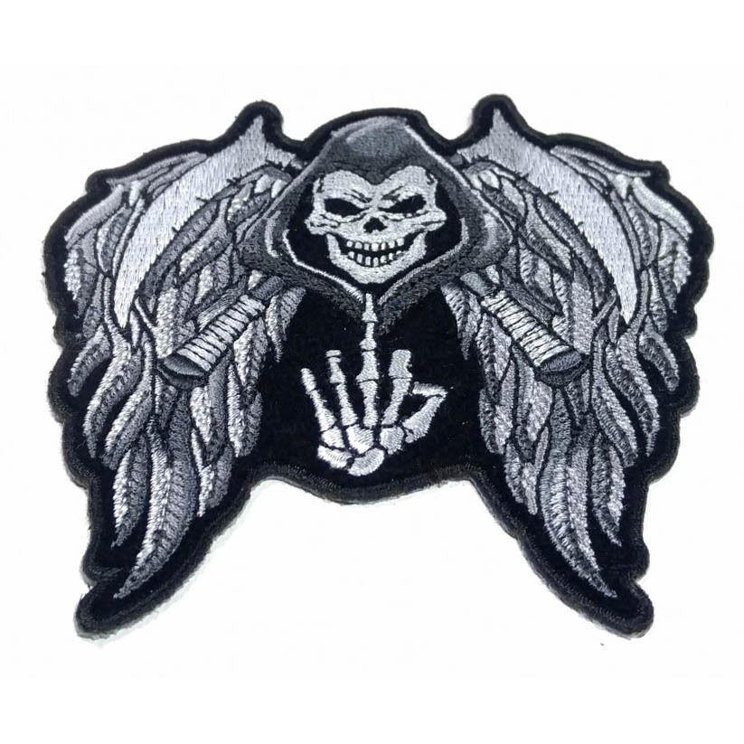 Embroidered Reaper Skull Wings Finger Iron on Sew on Patch – PATCHERS