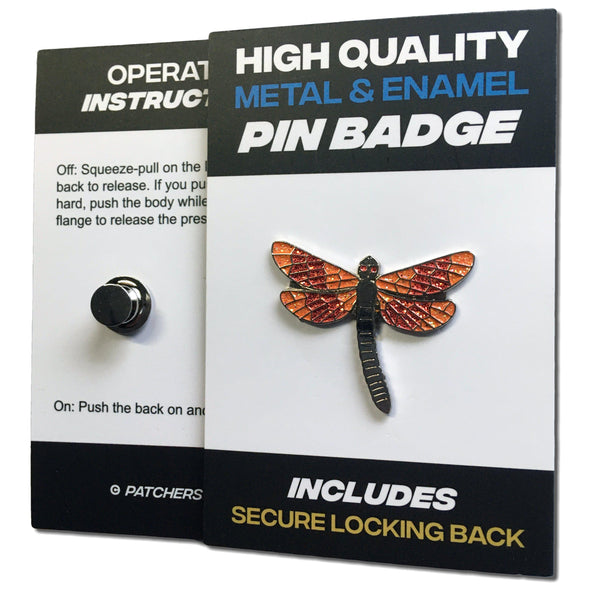 Red Dragonfly Glitter Pin Badge - PATCHERS Pin Badge